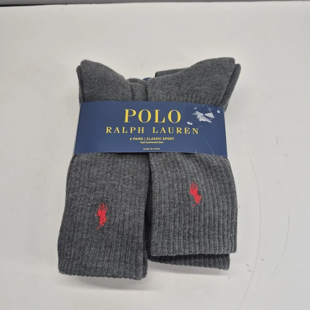 Polo Ralph Lauren 6 Pairs Classic Sport Socks Sock Size: 10-13 Gray/Red